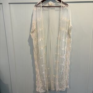 Altar’d State Kimono Top S Cream‎ Festival Fairy Boho Embroidered Peasant Sheer